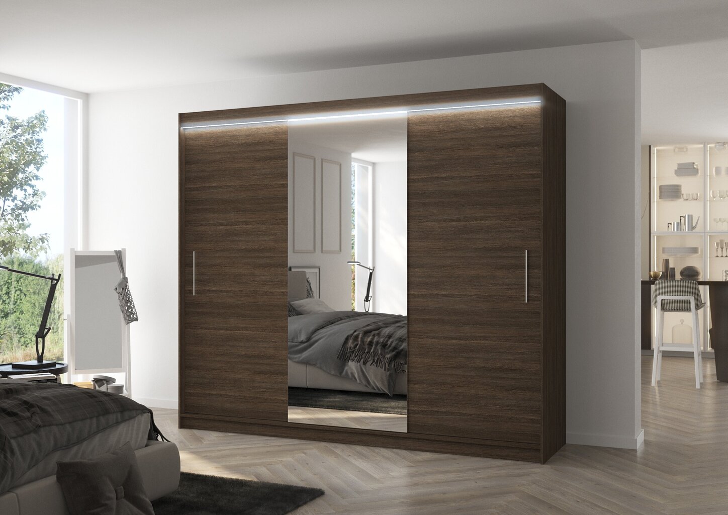 LED valgustusega kapp ADRK Furniture Denis, pruun hind ja info | Kapid | kaup24.ee