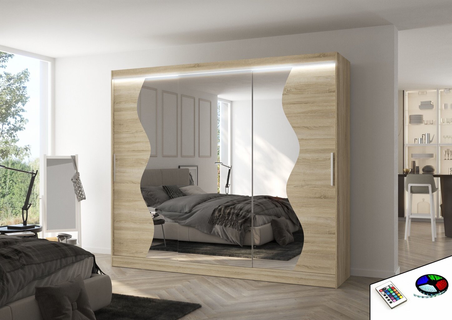 LED valgustusega riidekapp ADRK Furniture Sharon, tamm hind ja info | Kapid | kaup24.ee