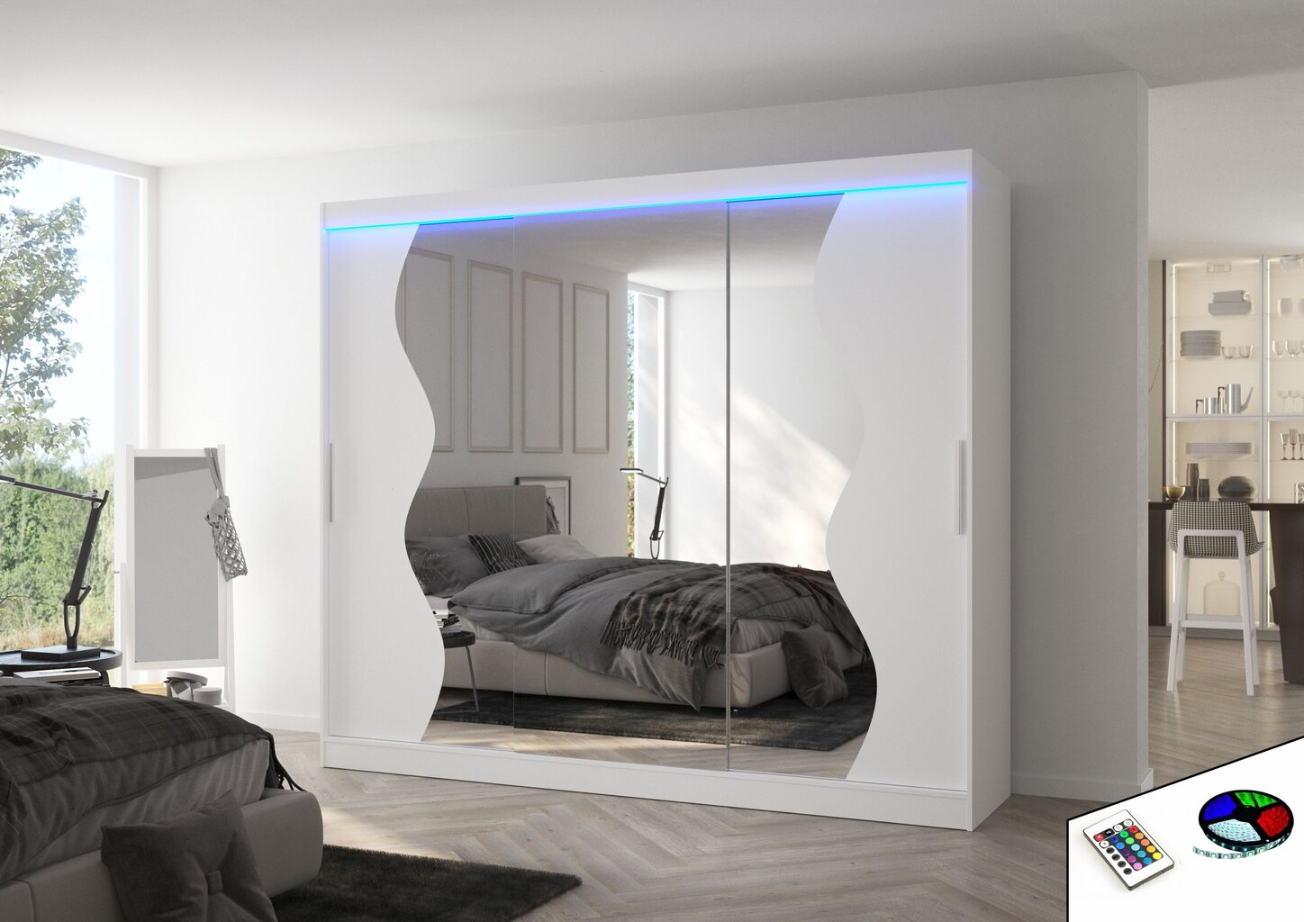 LED valgustusega kapp ADRK Furniture Sharon, valge hind ja info | Kapid | kaup24.ee