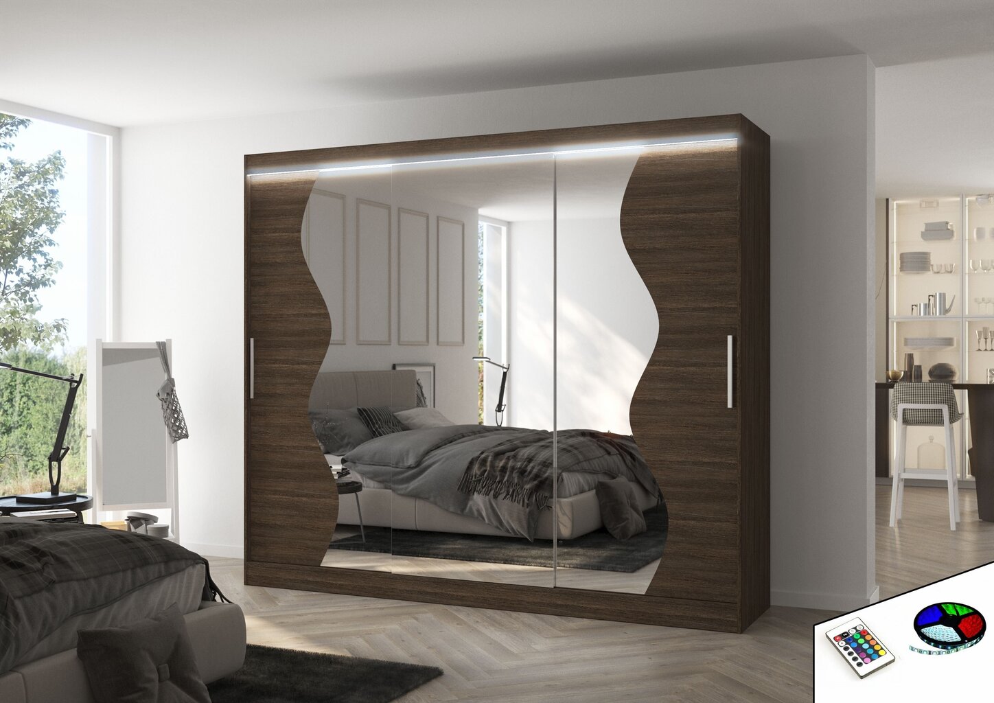 LED valgustusega kapp ADRK Furniture Sharon, pruun hind ja info | Kapid | kaup24.ee