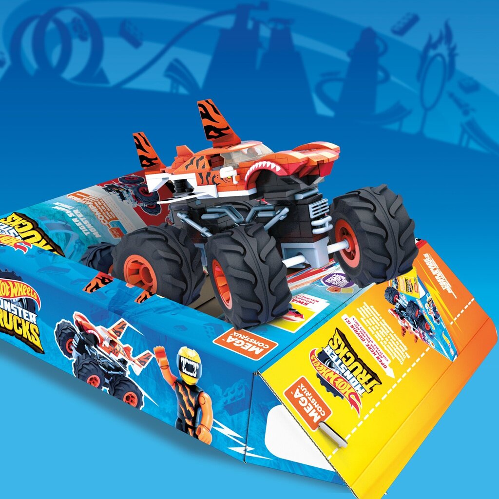 MEGA® Hot Wheels® Monster Truck tiigerhai ehituskomplekt GVM26 цена и информация | Poiste mänguasjad | kaup24.ee