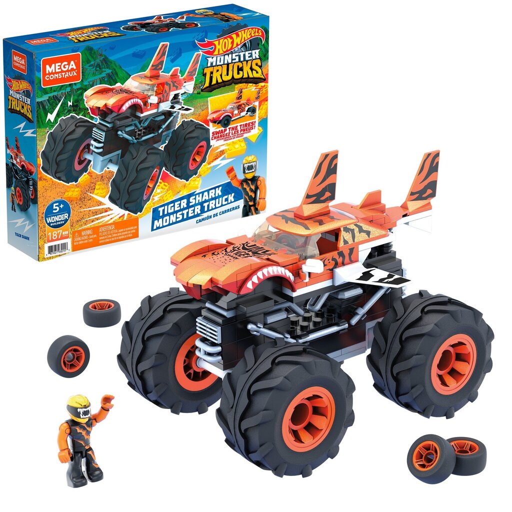 MEGA® Hot Wheels® Monster Truck tiigerhai ehituskomplekt GVM26 цена и информация | Poiste mänguasjad | kaup24.ee