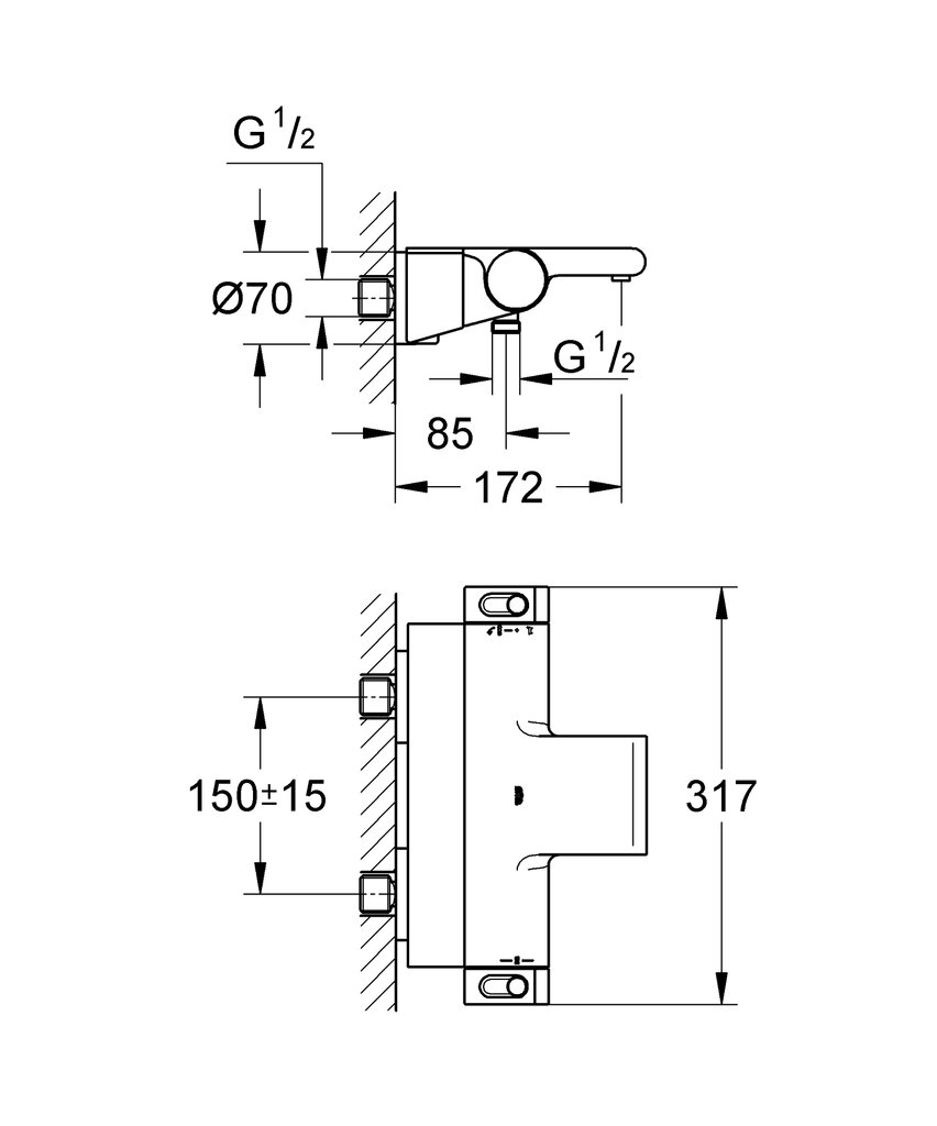 GROHE Grohtherm 2000 termostaadiga vannisegisti, diverteriga, vett säästev, kroom, 34464001 цена и информация | Vannitoa segistid | kaup24.ee