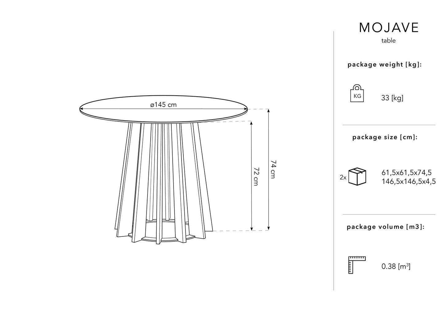 Laud Micadoni Home Mojave, 145 cm, must hind ja info | Köögi- ja söögilauad | kaup24.ee