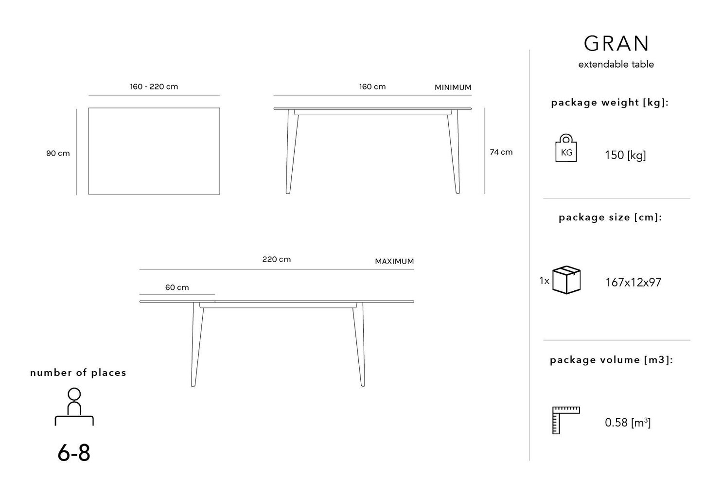 Kokkupandav laud Micadoni Home Gran, 160x90 cm, pruun hind ja info | Köögi- ja söögilauad | kaup24.ee