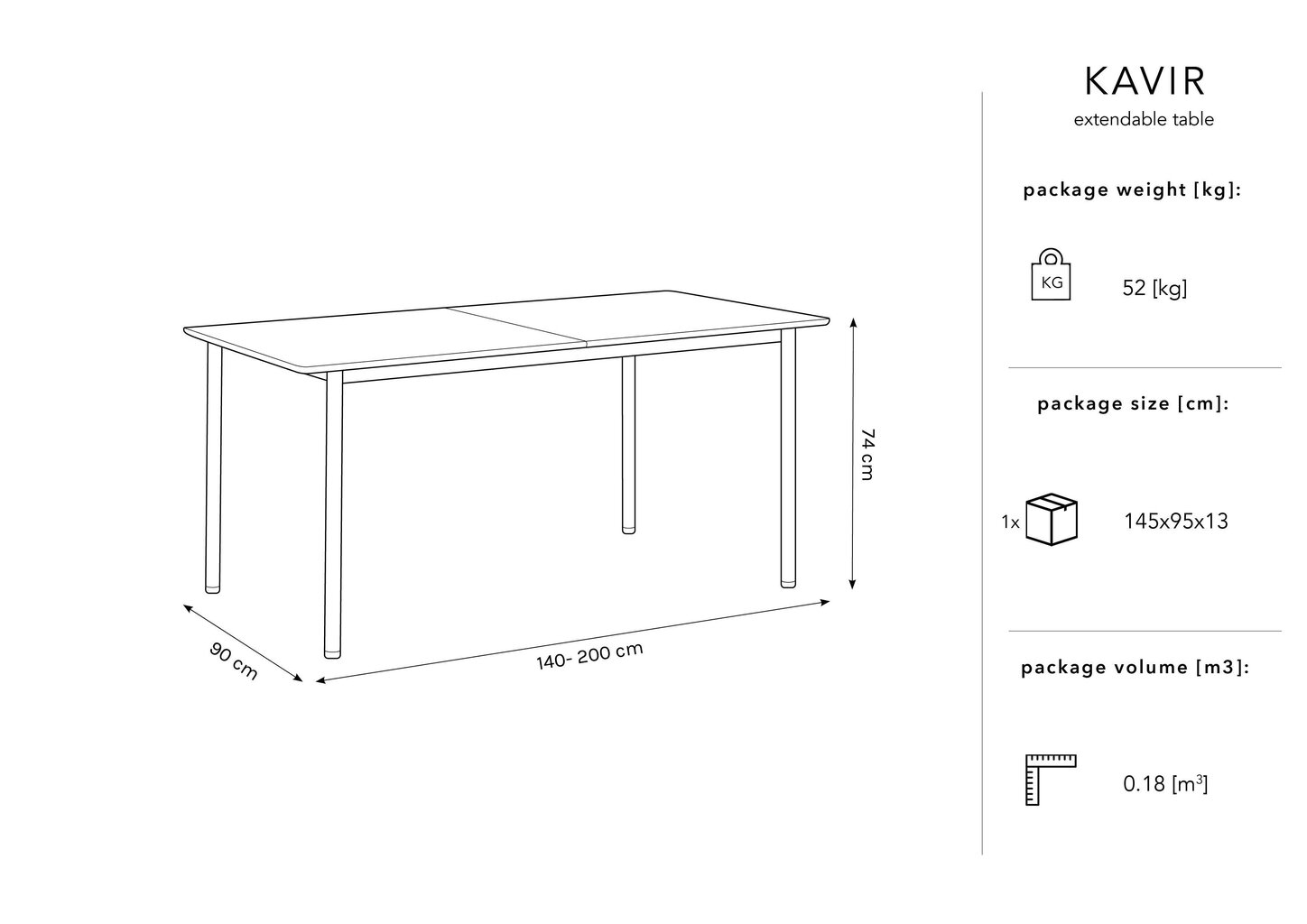 Kokkupandav laud Micadoni Home Kavir, 140x90 cm, must hind ja info | Köögi- ja söögilauad | kaup24.ee