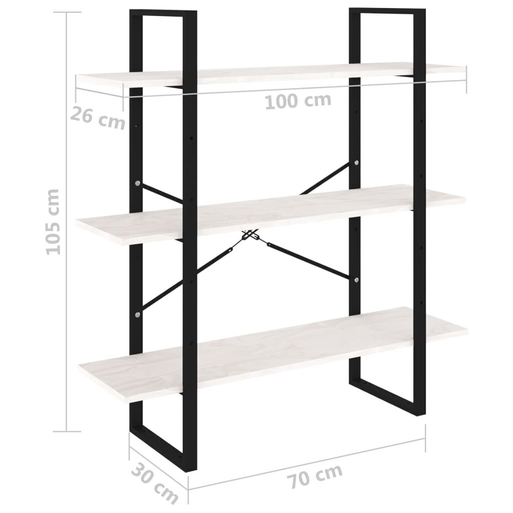 vidaXL 3-korruseline raamaturiiul, 100 x 30 x 105 cm, valge, männipuit hind ja info | Riiulid | kaup24.ee