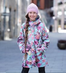 Утепленная парка Huppa весна-осень для девочек JANELLE 1, зеленый в цветочек цена и информация | Куртки, пальто для девочек | kaup24.ee