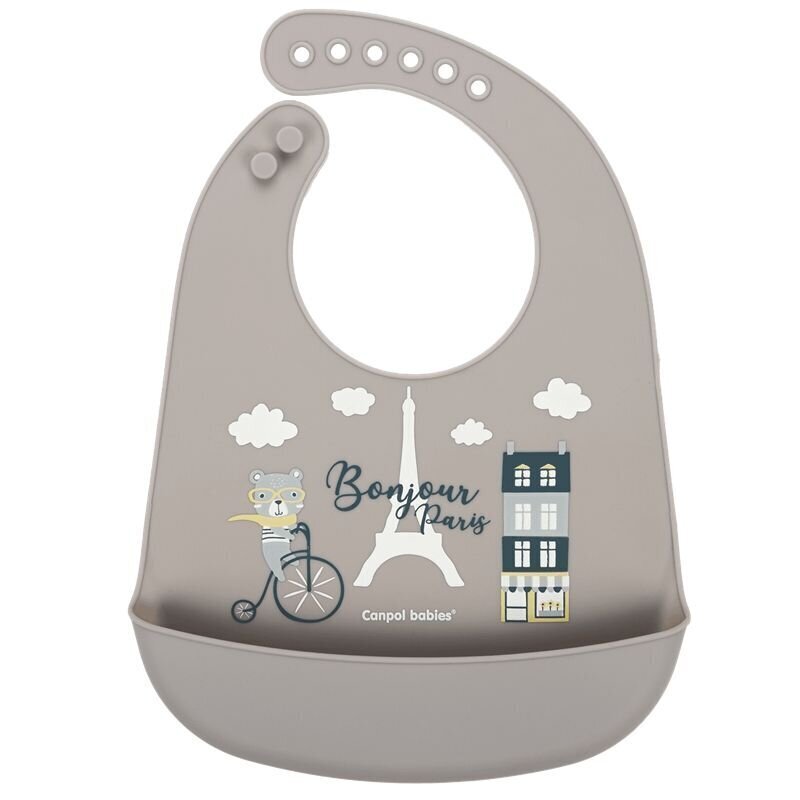 Silikoonist pudipõll taskuga Canpol Babies Bonjour Paris, navy beige, 74/027 цена и информация | Pudipõlled | kaup24.ee