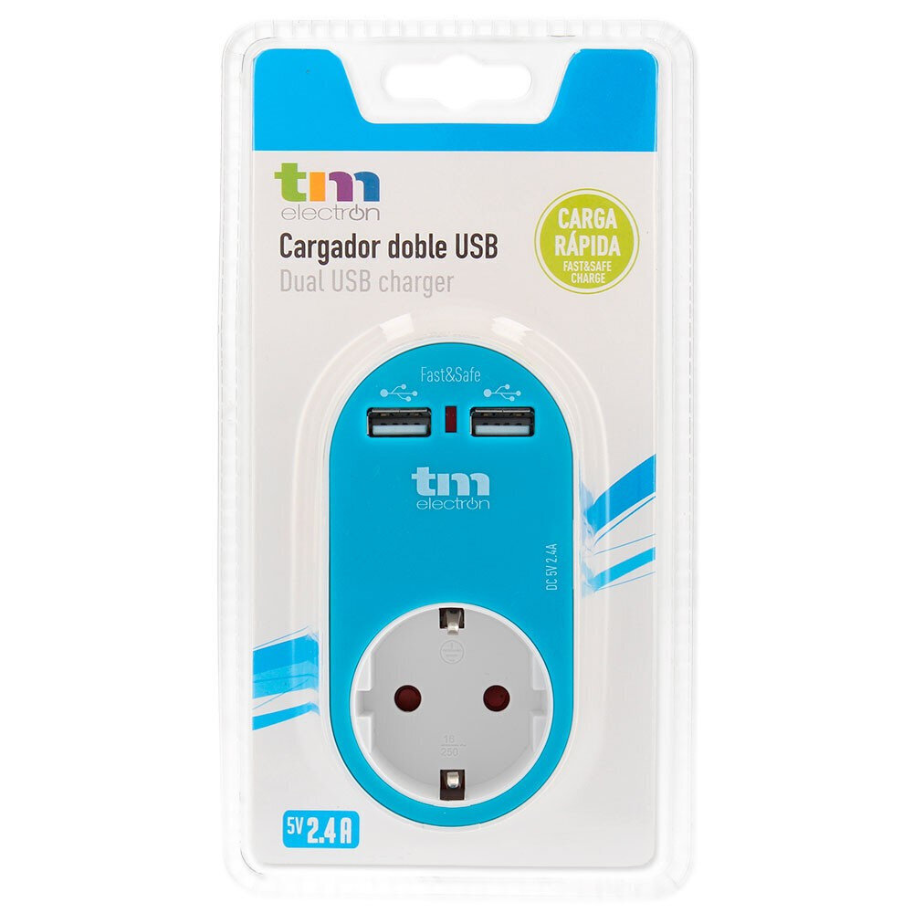 2 USB Portiga Seinapistik TM Electron Sinine hind ja info | Lülitid ja pistikupesad | kaup24.ee