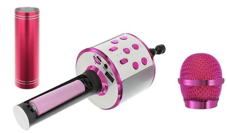 Goodbuy karaokemikrofon sisseehitatud bluetooth kõlariga / 3W / aux / häälmodulaator / USB / Micro SD roosa hind ja info | Mikrofonid | kaup24.ee