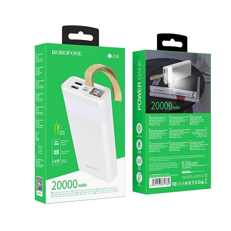 Borofone BJ18 COOLMY akupank 20000 mAh / 2 x USB valge hind ja info | Akupangad | kaup24.ee