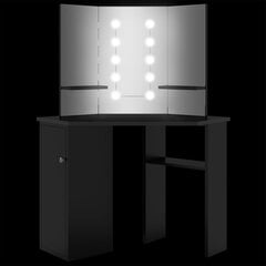 vidaXL nurga tualettlaud LED-tulega, must, 111 x 54 x 141,5 cm hind ja info | Meigilauad | kaup24.ee
