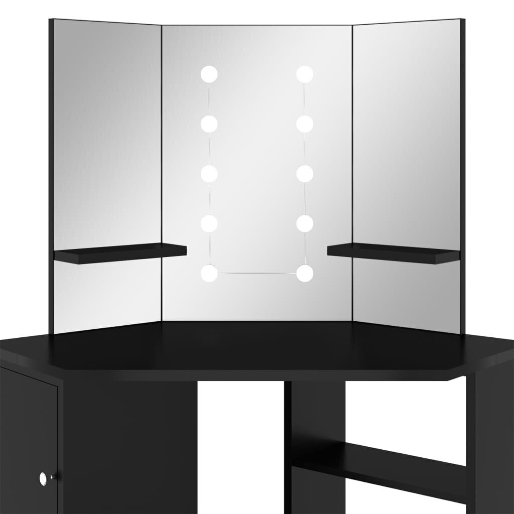 vidaXL nurga tualettlaud LED-tulega, must, 111 x 54 x 141,5 cm hind ja info | Tualettlauad | kaup24.ee