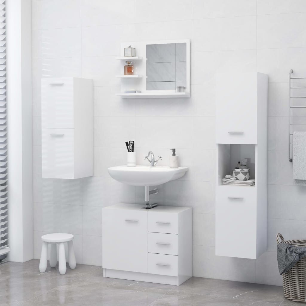 vidaXL vannitoa peeglikapp, kõrgläikega valge, 60 x 10,5 x 45 cm, puitlaastplaat hind ja info | Vannitoa peeglid | kaup24.ee