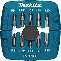 Набор насадок из 10 размеров (PH1; PH2; PH3; PZ1; PZ2; PZ3; T15; 20; T25; T30) Makita P-70166  цена и информация | Шуруповерты, дрели | kaup24.ee