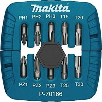 P-70166 otsikute kmpl. 10-osal. (PH1;PH2;PH3;PZ1;PZ2;PZ3;T15;20;T25;T30) Makita цена и информация | Akutrellid, kruvikeerajad | kaup24.ee