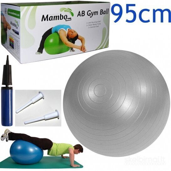 Pehme treeningpall Mambo Max AB Gym Ball 95 cm, hõbedane, mitteplahvatav цена и информация | Võimlemispallid | kaup24.ee