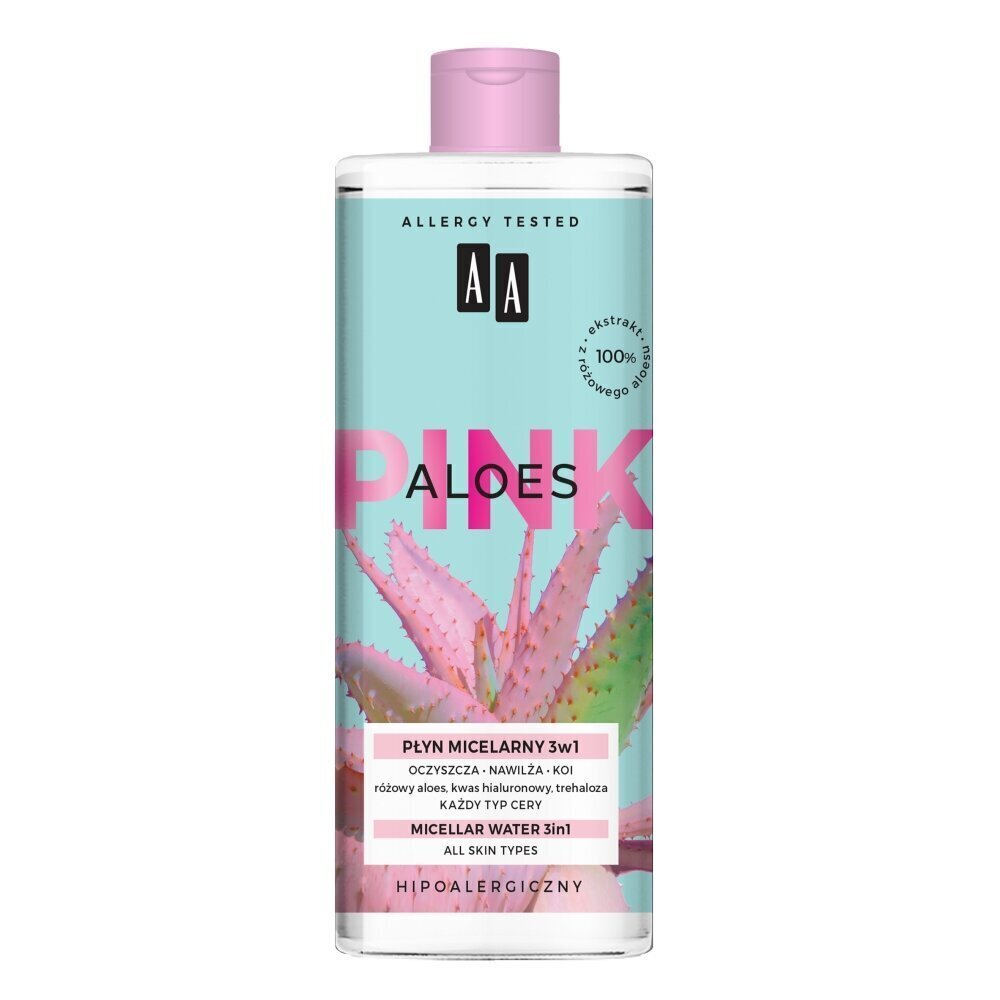 Puhastav mitsellaarvesi AA Pink 3in1 Aloes 400 ml цена и информация | Näopuhastusvahendid | kaup24.ee