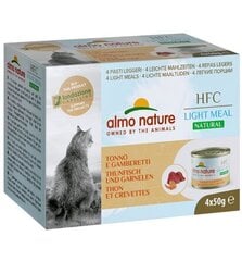 Almo Nature HFC Natural Light Meal, kassidele, tuunikala krevettidega, 4x50g. hind ja info | Konservid kassidele | kaup24.ee