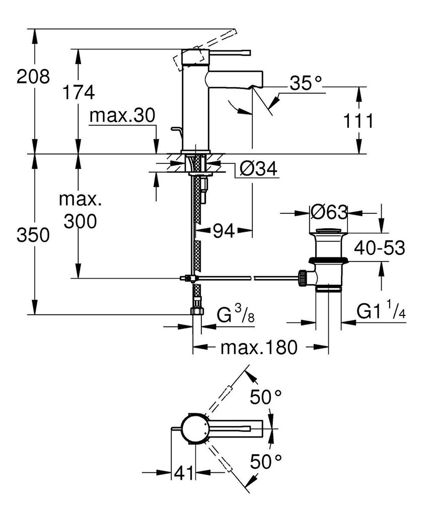 Valamusegisti Grohe Essence automaatklapiga, S suurus, kroom, 32898001 цена и информация | Vannitoa segistid | kaup24.ee