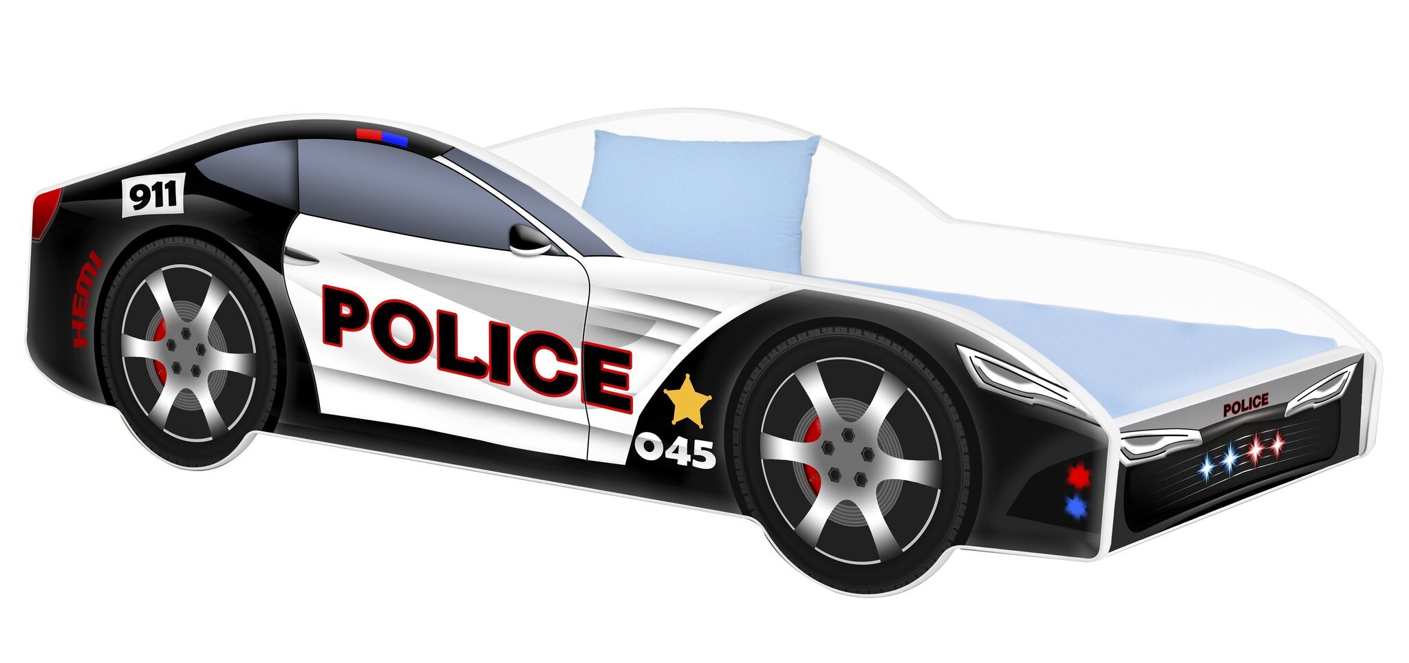 Voodi madratsiga Car BED-POLICE-1, 140x70, must/valge цена и информация | Lastevoodid | kaup24.ee