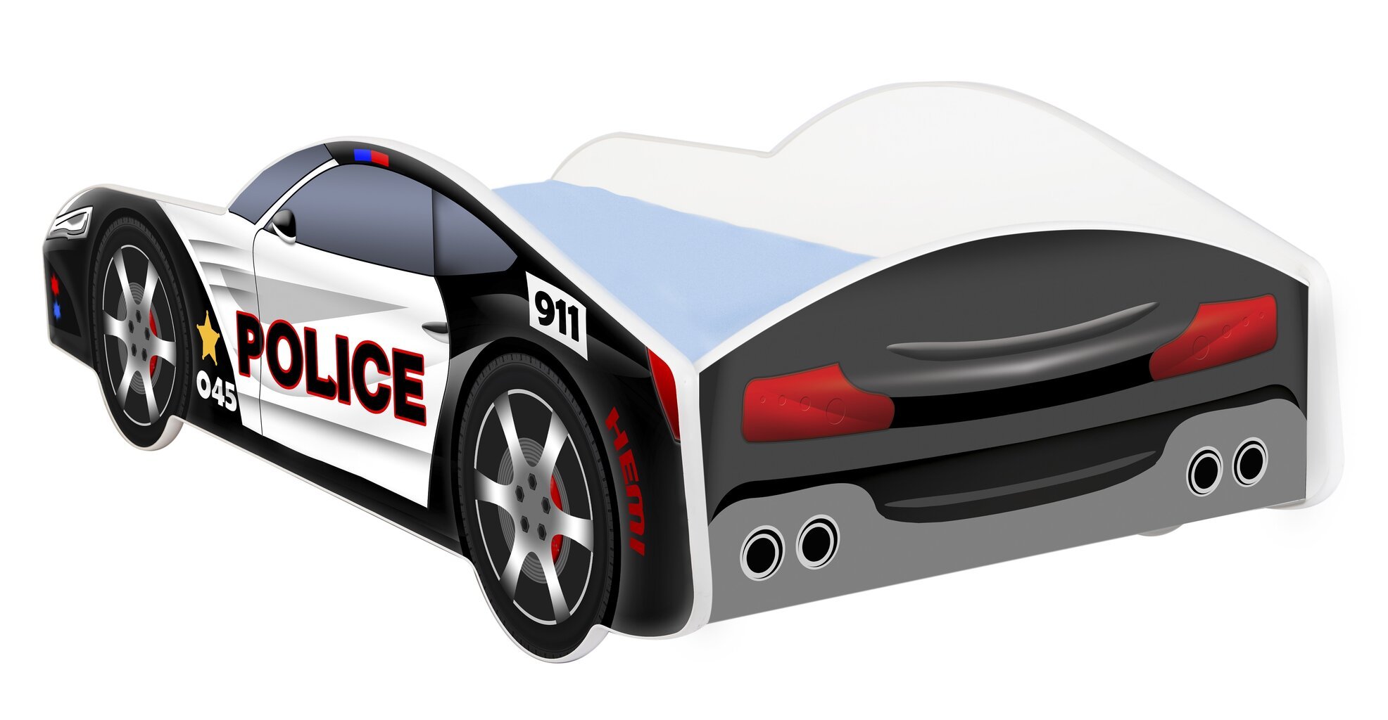 Voodi madratsiga Car BED-POLICE-1, 160x80 cm, must/valge цена и информация | Lastevoodid | kaup24.ee