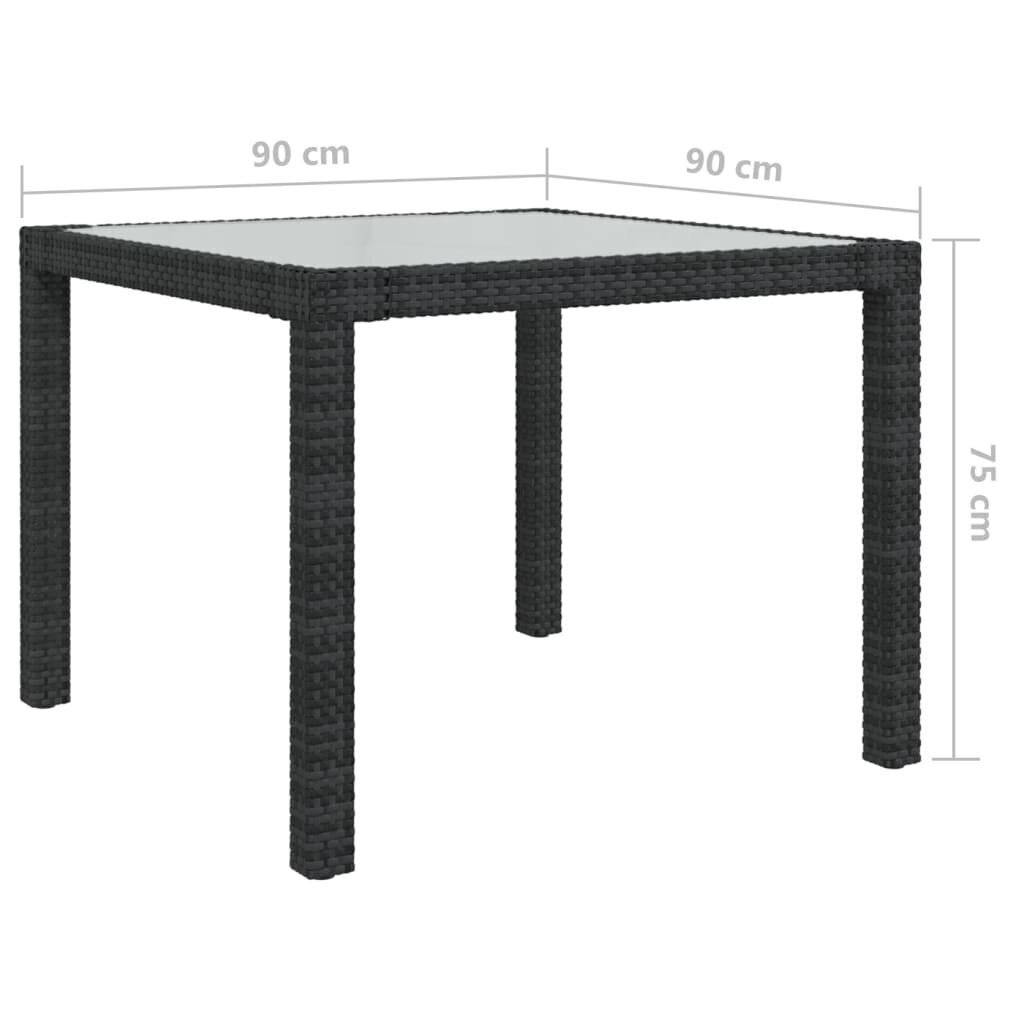 vidaXL aialaud 90 x 90 x 75 cm, karastatud klaas ja polürotang, must hind ja info | Aialauad | kaup24.ee