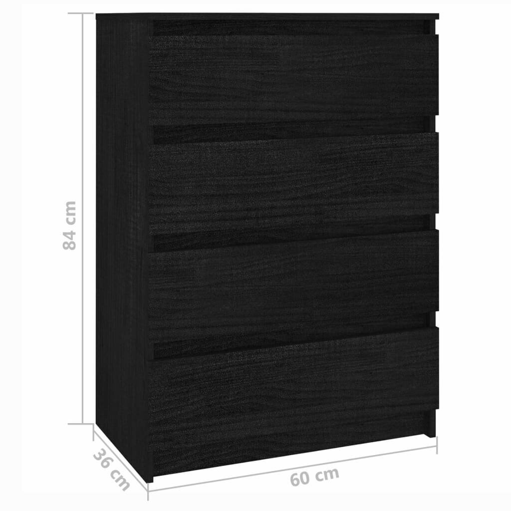 vidaXL kummut, must, 60 x 36 x 84 cm, männipuit цена и информация | Elutoa väikesed kapid | kaup24.ee