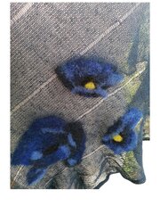 Элегантная темно-синяя льняная накидка с декоративными валяными голубыми цветами мака цена и информация | Женские кофты | kaup24.ee