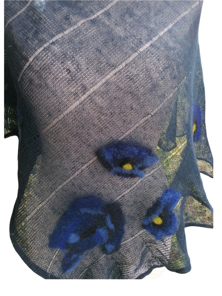 Elegantne tumesinine linane mantel, dekoratiivsete vilditud siniste mooniõitega hind ja info | Naiste kampsunid | kaup24.ee