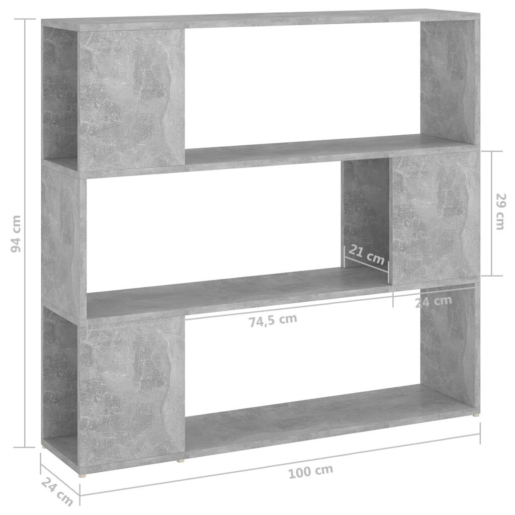 vidaXL raamaturiiul/ruumijagaja, betoonhall, 100 x 24 x 94 cm hind ja info | Riiulid | kaup24.ee