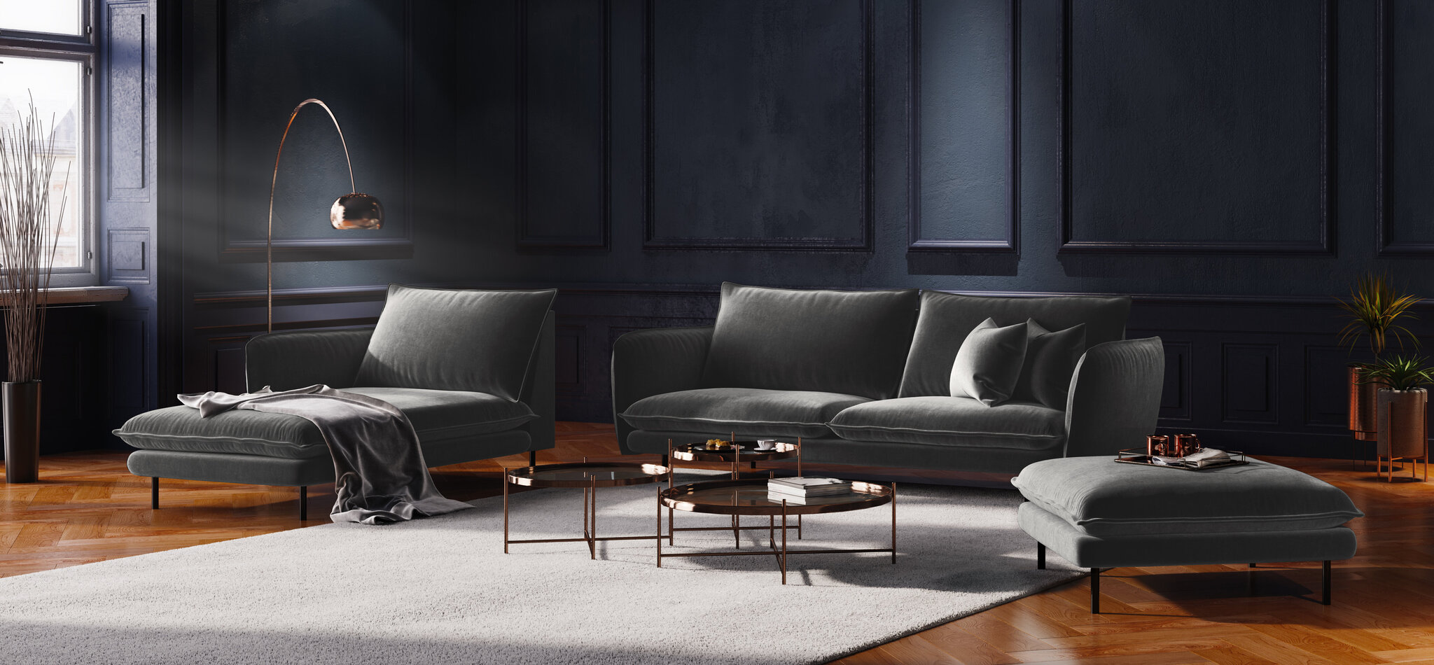 Pehme mööbli komplekt Cosmopolitan Design Vienna, tumehall samet hind ja info | Diivanid ja diivanvoodid | kaup24.ee