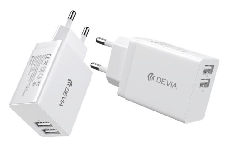 Laadija Devia Smart kahega USB pistikuga (2.4A) valge цена и информация | Mobiiltelefonide laadijad | kaup24.ee