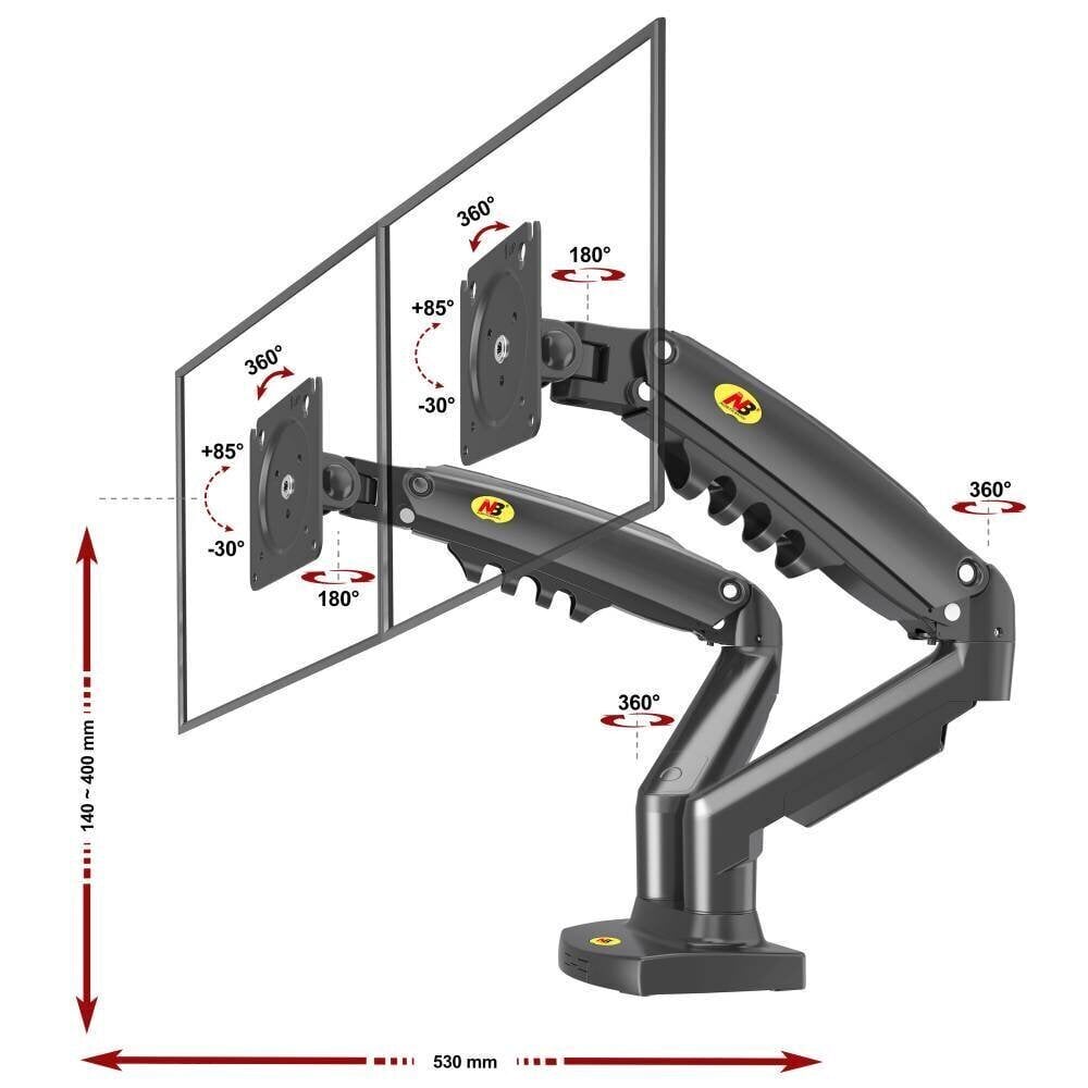 NB F160 17"–27" (VESA kuni 100x100, kuni 2x9 kg) цена и информация | Monitori hoidjad | kaup24.ee