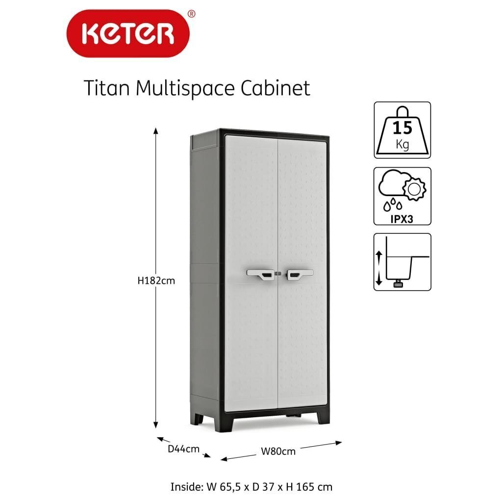 Keter mitmeotstarbeline hoiukapp riiulitega Titan, must, hall, 182 cm hind ja info | Vannitoakapid | kaup24.ee