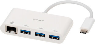 Adapter Vivanco Usb-C - Lan + hub 3-port (45388) hind ja info | USB jagajad, adapterid | kaup24.ee