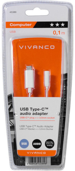 Adapter Vivanco Usb-C - 3,5 mm, 10 cm (45389) цена и информация | USB jagajad, adapterid | kaup24.ee