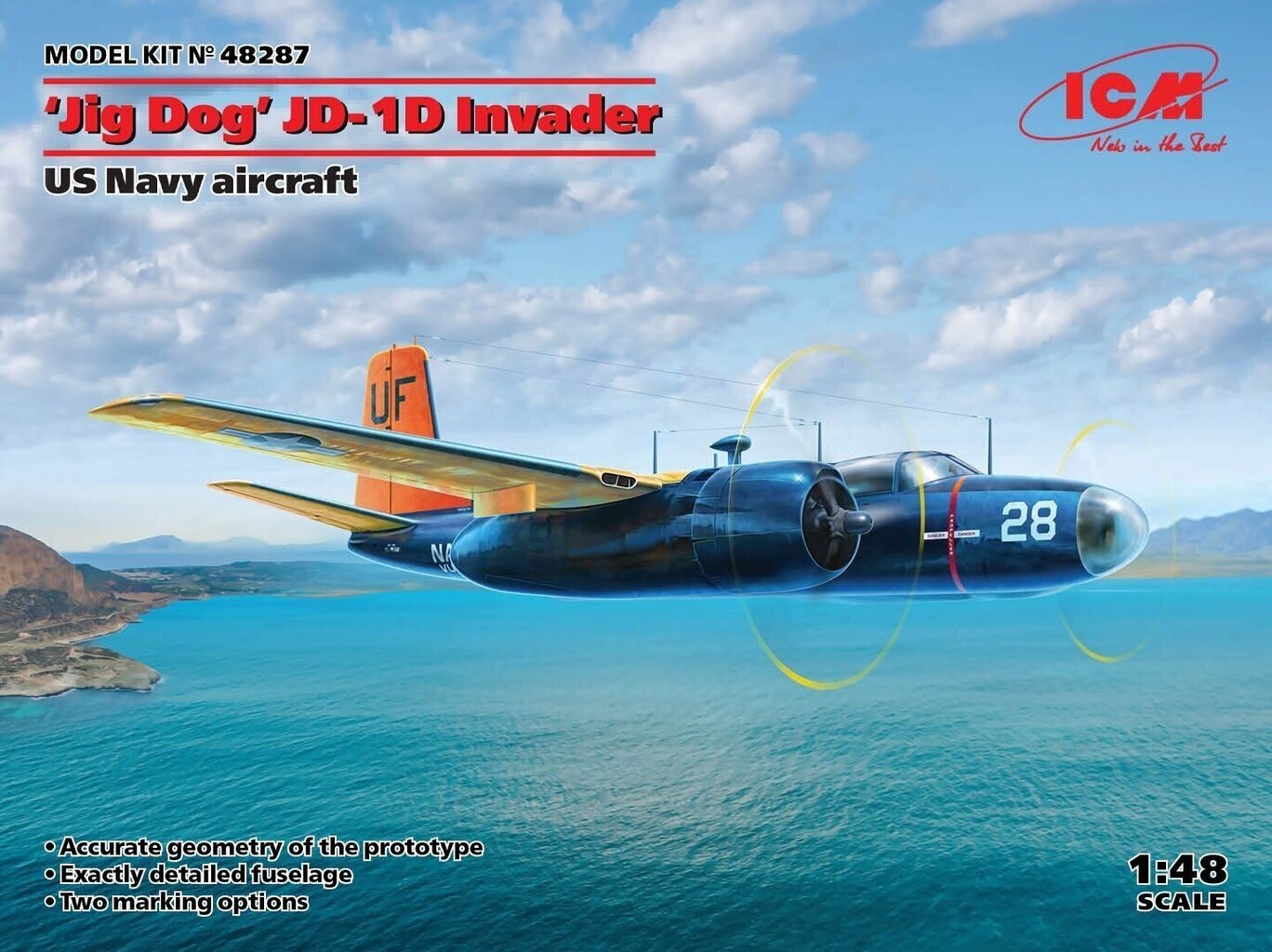 ICM mudelikomplekt - 'Jig Dog' JD-1D Invader US Navy Aircraft, 1/48, 48287 hind ja info | Klotsid ja konstruktorid | kaup24.ee