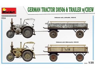 Miniart mudelikomplekt - German Tractor D8506 & Trailer w/Crew, 1/35, 35314 hind ja info | Klotsid ja konstruktorid | kaup24.ee