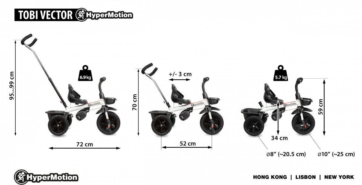 Kolmerattaline jalgratas Tobi Vector, must, täispuhutavad rattad + tõukur hind ja info | Kolmerattalised jalgrattad | kaup24.ee