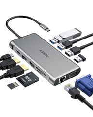 HUB CB-C78 aluminum USB-C | 12w1 | RJ45 Ethernet 10/100/1000Mbps | 2xUSB 3.1 | 2xUSB 2.0 | 2xHDMI 4k@30Hz | VGA | SD i microSD | USB-C | USB-C цена и информация | Адаптеры и USB-hub | kaup24.ee