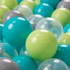 KiddyMoon Mängige Beebile Plastpalle 300 tükki ∅ 7cm, Pallidega Sertifitseeritud, Valmistatud Euroopa, türkiissinine/heleroheline/hall/läbipaistev hind ja info | Imikute mänguasjad | kaup24.ee