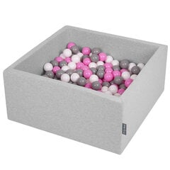 Квадратный детский бассейн с мячиками KiddyMoon 90x40 см/300 шариков ∅ 7 см, сертифицирован в ЕС, светло-серый: серый/белый/розовый цена и информация | Игрушки для малышей | kaup24.ee