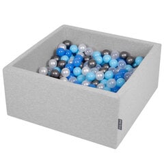 Квадратный детский бассейн с мячиками KiddyMoon 90x40 см/200 шариков ∅ 7 см, сертифицирован в ЕС, светло-серый: перламутровый/голубой/светло-голубой/прозрачный/серебряный цена и информация | Игрушки для малышей | kaup24.ee