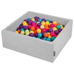 Квадрат детский бассейн с мячиками KiddyMoon, 90x30см, 200 шариков, ∅ 7см, сертифицирован в ЕС, светло-серый: зелёный/жёлтый/бирюзовый/оранжевый/темно-розовый/фиолетовый цена и информация | Игрушки для малышей | kaup24.ee
