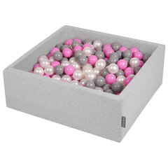 Квадратный детский бассейн с мячиками KiddyMoon 90x30 см/300 шариков ∅ 7 см, сертифицирован в ЕС, светло-серый/перламутровый/серый/розовый цена и информация | Игрушки для малышей | kaup24.ee