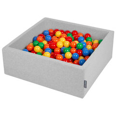 Квадратный детский бассейн с мячиками KiddyMoon 90x30 см/300 шариков ∅ 7 см, сертифицирован в ЕС, светло-серый: жёлтый/зелёный/голубой/красный/оранжевый цена и информация | Игрушки для малышей | kaup24.ee