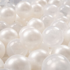 Играть в пластиковые шарики KiddyMoon для малыша 1200 штук ∅ 6 см, сертифицированный продукт, произведенный в ЕС, перламутровый/прозрачный цена и информация | Игрушки для малышей | kaup24.ee