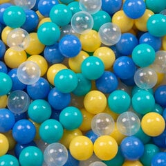 KiddyMoon Mängige Beebile Plastpalle 500 tükki ∅ 6cm, Pallidega Sertifitseeritud, Valmistatud Euroopa, türkiissinine/sinine/kollane/läbipaistev hind ja info | Imikute mänguasjad | kaup24.ee